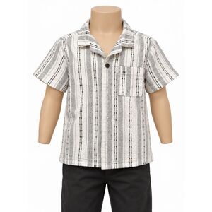 Cat & Jack Toddler Boys 5T Striped Button Down Shirt White Black Short Sleeve